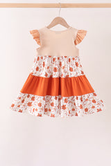 Floral Pumpkin Embroidery Ruffle Dress