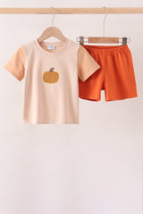 Pumpkin Embroidery Shorts Set