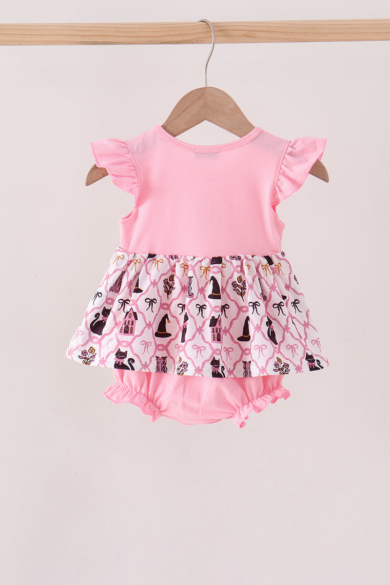 Pink Cat Embroidery Ruffle Bubble