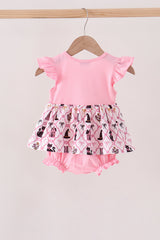 Pink Cat Embroidery Ruffle Bubble