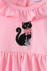 Pink Cat Embroidery Ruffle Bloomer Set