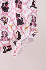 Pink Cat Embroidery Ruffle Bloomer Set