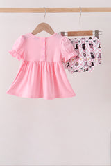 Pink Cat Embroidery Ruffle Bloomer Set