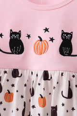 Pink Pumpkin Cat Embroidery Pants Set