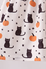 Pink Pumpkin Cat Embroidery Pants Set