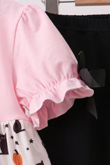 Pink Pumpkin Cat Embroidery Pants Set