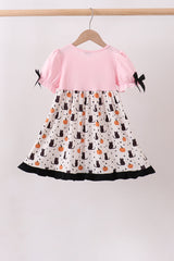 Pink Pumpkin Cat Embroidery Dress