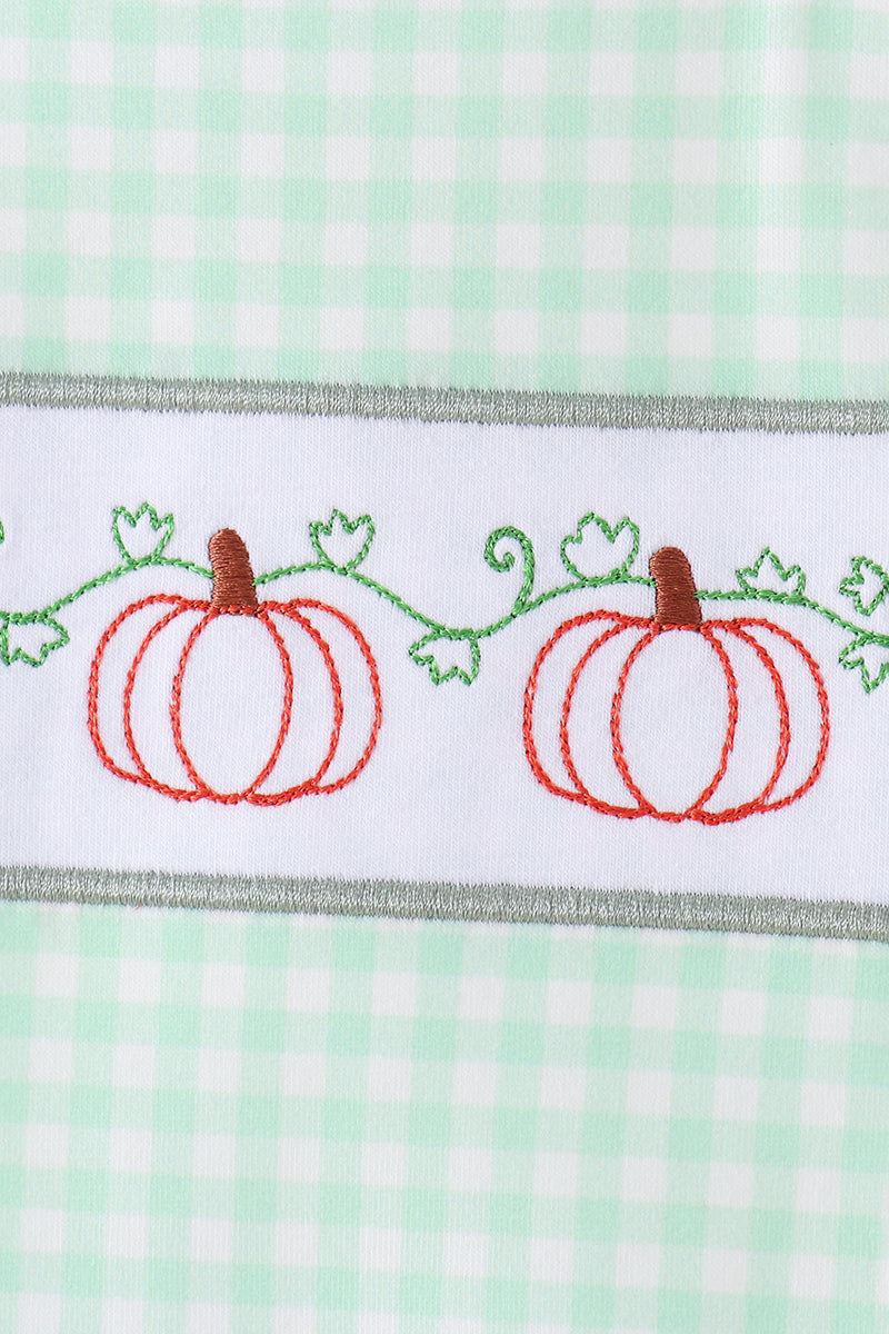 Green Pumpkin Embroidery Gingham Jon Jon