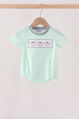 Green Pumpkin Embroidery Gingham Bubble