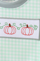 Green Pumpkin Embroidery Gingham Bubble