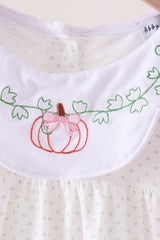 Orange Pumpkin Bow Embroidery Ruffle Dress