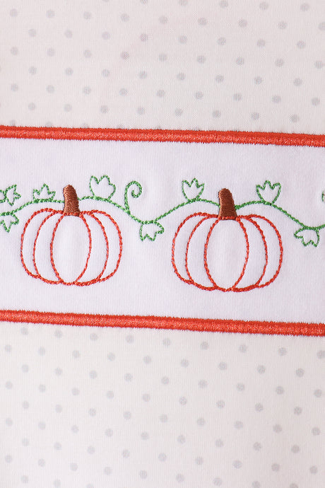 Orange Pumpkin Bow Embroidery Ruffle Skorts Set