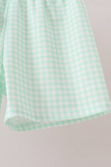 Green Pumpkin Embroidery Gingham Shorts Set