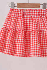 White Cheerleader Embroidery Gingham Skorts Set