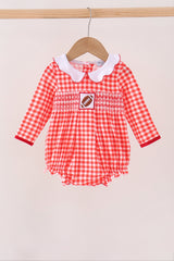 Red Football Smocked Gingham Bubble