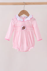 Pink Football Smocked Gingham Bubble
