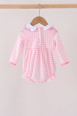 Pink Football Smocked Gingham Bubble