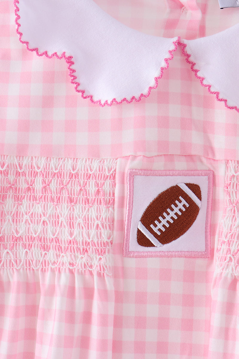 Pink Football Smocked Gingham Dress