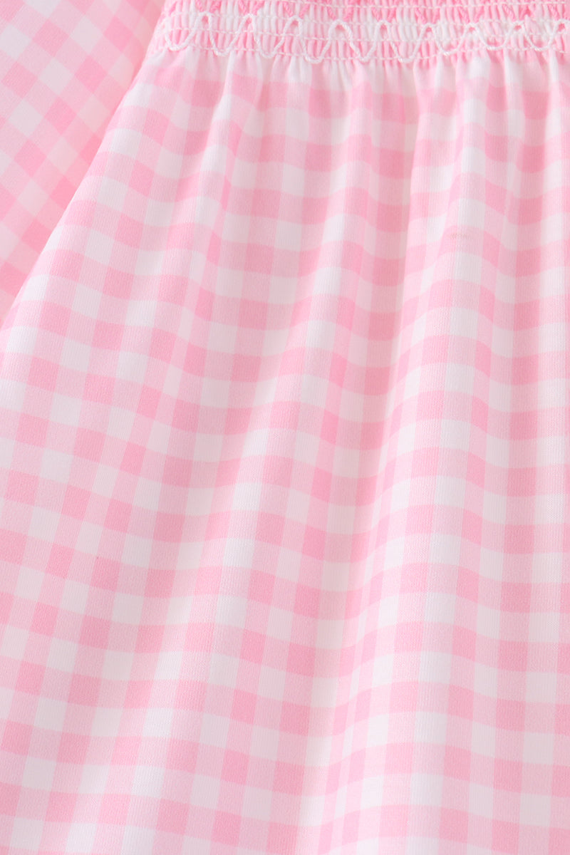 Pink Football Smocked Gingham Dress