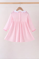 Pink Football Smocked Gingham Dress