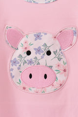 Pink Piggy Applique Ruffle Dress