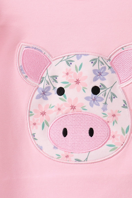 Pink Piggy Applique Ruffle Pants Set