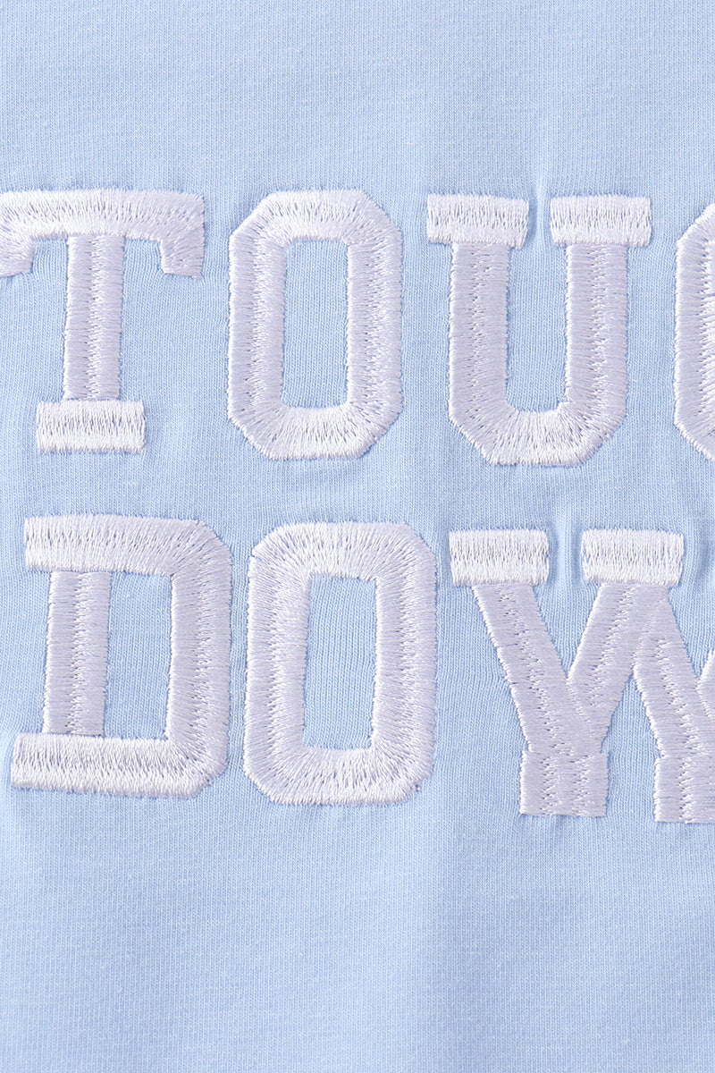Blue Touchdown Embroidery Football Shorts Set