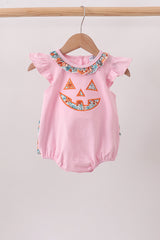 Pink Jack-O-Lantern Applique Ruffle Bubble