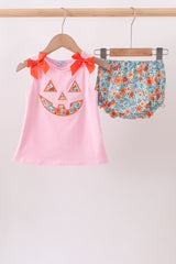 Pink Jack-O-Lantern Applique Bloomer Set