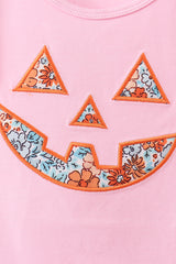 Pink Jack-O-Lantern Applique Bow Skorts Set