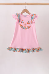 Pink Jack-O-Lantern Applique Ruffle Dress