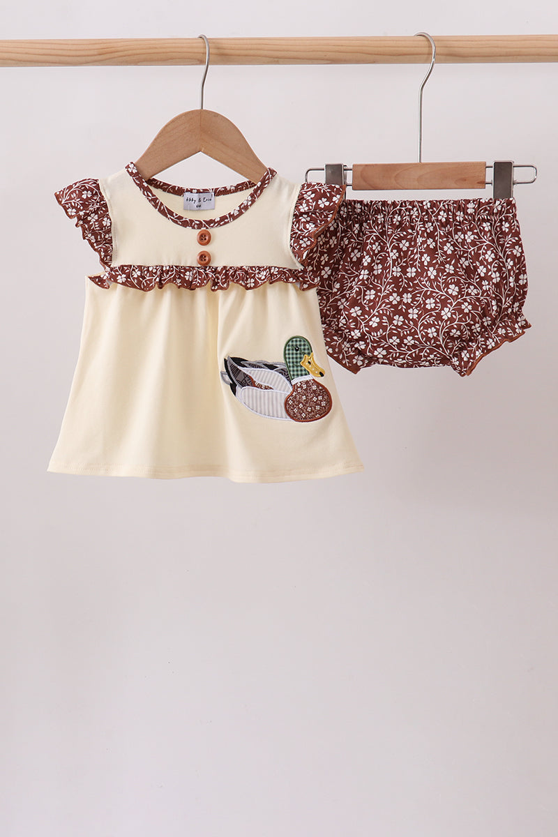 Brown Mallard Applique Ruffle Bloomer Set