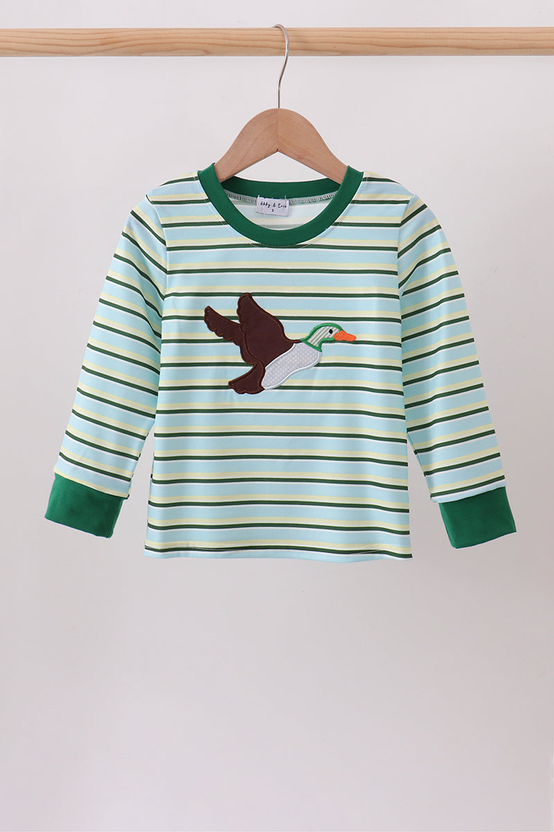 Blue Stripe Mallard Applique Top