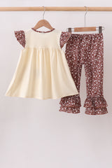 Brown Mallard Applique Ruffle Pants Set