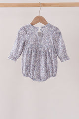 Navy Floral Bow Smocked Bubble