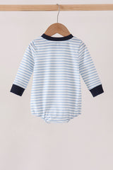 Navy Deer Embroidery Stripe Bubble