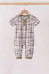 Oat Olive Plaid Romper