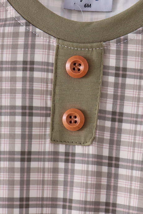 Oat Olive Plaid Romper