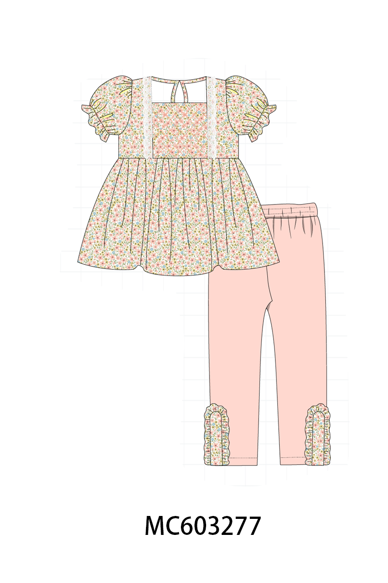 Floral Smocked Lace Pants Set