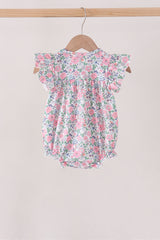 Blue Floral Smocked Ruffle Bubble