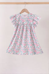 Blue Floral Smocked Ruffle Dress