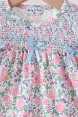 Blue Floral Smocked Ruffle Dress