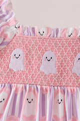 Purple Ghost Smocked Ruffle Dress