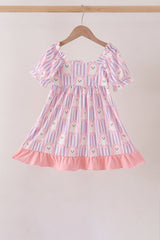Purple Ghost Smocked Ruffle Dress