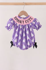 Purple Spooky cute Smocked Bubble