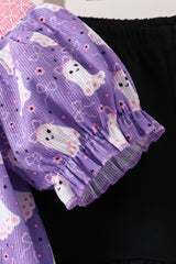 Purple Spooky cute Smocked Ruffle Shorts Set