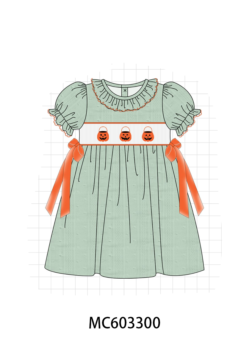 Green Pumpkin Smocked Dress