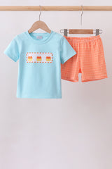Blue Candy Smocked Gingham Shorts Set