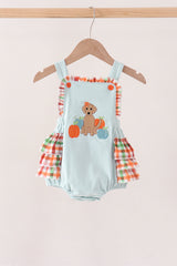 Blue Puppy Pumpkin Embroidery Ruffle Bubble