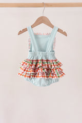 Blue Puppy Pumpkin Embroidery Ruffle Bubble